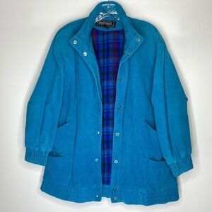 Vintage Portrait Vibrant Blue Corduroy Button Flannel Lined Jacket Medium Korea
